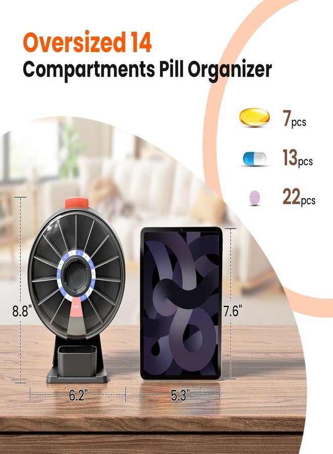 Odaro Large Pill Dispenser, Weekly Pill Organizer 7 Day Am Pm / 14 Day Pill Box, Daily Medicine Pill Organizer with Wall-Mounted or Standing Use for Vitamin, Supplement, Medicine - Gray - Image 4